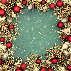 Image showing Christmas Red and Gold Tree Decorations Background Border