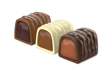 Image showing White, dark and milk chocolate bonbons