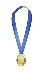 Image showing Gold medal with blue ribbon