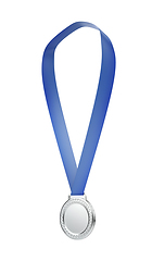 Image showing Silver medal with blue ribbon