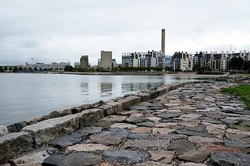 Image showing embankment paved with large granite stones in Helsinki