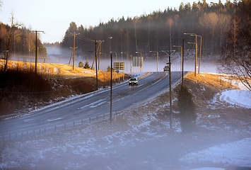 Image showing country road in the fog 