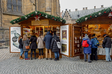 Image showing Christmas market at st. Vitus cathedral Square in Prague