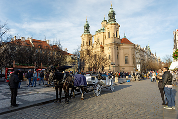 Image showing horse carriage waiting for tourists on Christmas Old Town Square