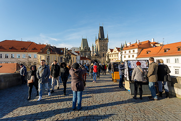 Image showing Charles Bridge with crowd of tourist