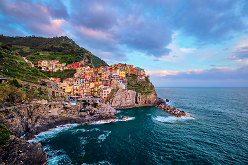 Image showing Manarola village on sunset, Cinque Terre, Liguria, Italy