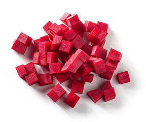 Image showing beetroot cubes on white background