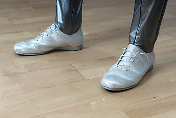 Image showing New silver shoes with reflection