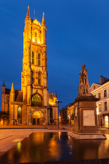 Image showing Saint Bavo Cathedral in the evening. Sint-Baafsplein, Ghent, Bel