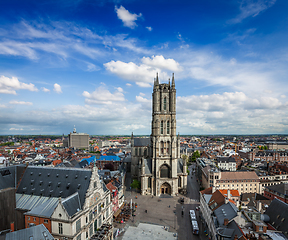 Image showing Saint Bavo Cathedral and Sint-Baafsplein, view from Belfry. Ghen