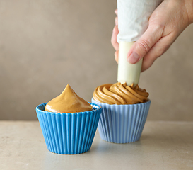 Image showing process of making coffe and caramel mousse dessert