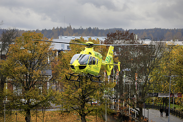 Image showing FinnHEMS Medical Helicopter Takes of Town Market Square 