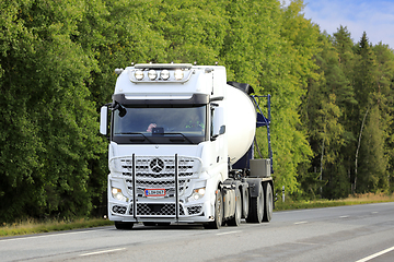 Image showing White Mercedes-Benz Actros 2853 Concrete Mixer Truck on Road