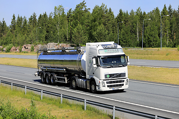 Image showing White Volvo FH Truck Semi Tank Trailer on Motorway