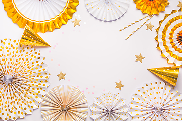 Image showing Party  background with paper fans, party decoration, party celebration