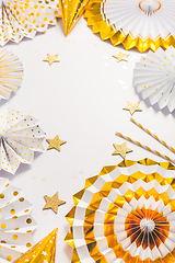 Image showing Party  background with paper fans, party decoration, party celebration