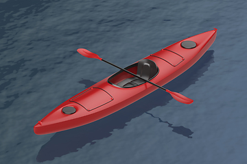 Image showing Red plastic kayak on water