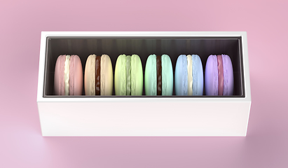 Image showing White box with six different macarons