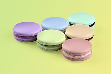 Image showing Six french macarons with different colors