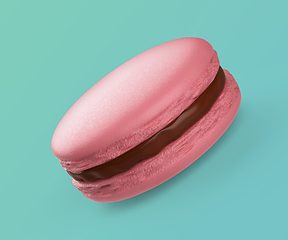 Image showing Pink french macaron with chocolate cream
