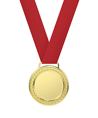 Image showing Gold medal with red ribbon
