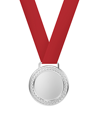 Image showing Silver medal with red ribbon
