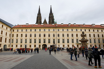 Image showing Tourists queue in front of the Prague Castle