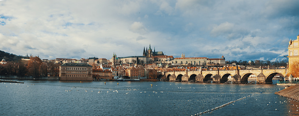 Image showing Cathedral of St. Vitus, Prague castle and the Vltava River