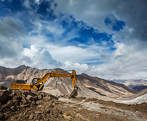 Image showing Road construction in mountains Himalayas