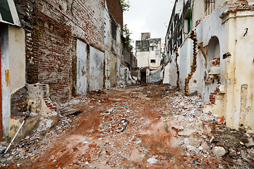 Image showing Street with ruins of demolished houses. Chennai, India