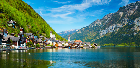 Image showing Panorama of Hallstatt village and Hallstatter See, Austria