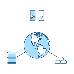 Image showing Oil, Dollar And Gold With Planet Concept Icon