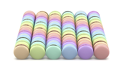Image showing Many rows with colorful french macarons