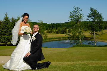 Image showing Wedding - Groom on knee