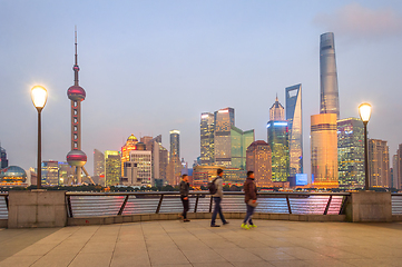 Image showing illuminated evening Shanghai cityscape view