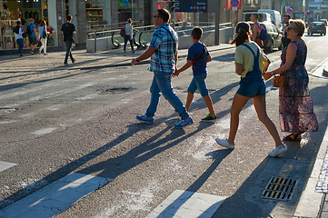 Image showing People crossing road Porto Portugal