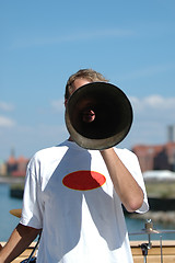 Image showing Man speaking in a megaphone