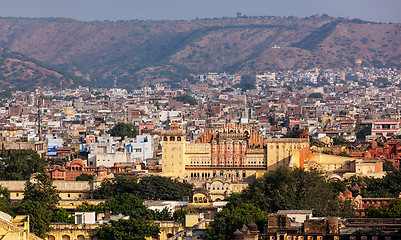 Image showing Aerial view of Jaipur town and Hawa Mahal palace