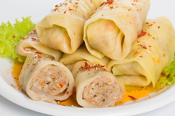 Image showing kelem dolmasi - Stuffed cabbage leaves. Cabbage dolma, popular all year round in Azerbaijan