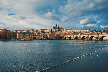 Image showing Cathedral of St. Vitus, Prague castle and the Vltava River