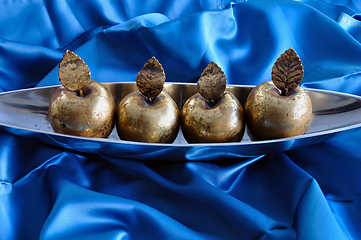 Image showing golden apples decorative christmas objects