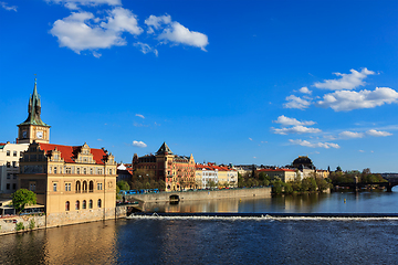 Image showing Prague Stare Mesto embankment view from Charles bridge