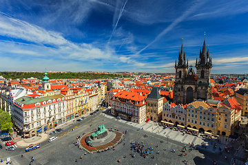 Image showing View of Stare Mesto Square Old City Square and Tyn Church Tynsky Chram from Town Hall