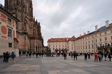 Image showing Christmas market at st. Vitus cathedral Square in Prague