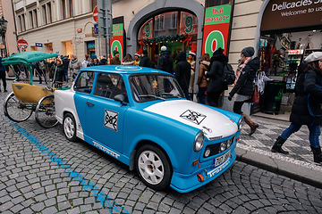 Image showing Famous historic car trabant in Prague street