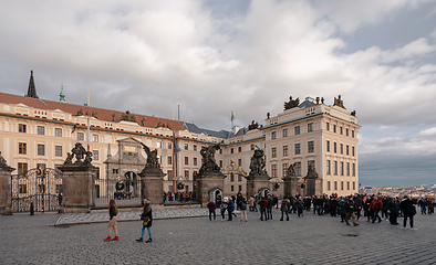 Image showing Tourists crowds in front of the Prague Castle