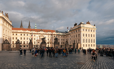 Image showing Tourists crowds in front of the Prague Castle