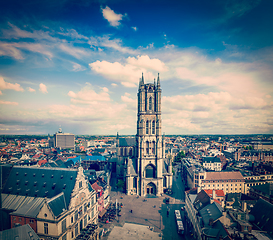 Image showing Saint Bavo Cathedral and Sint-Baafsplein, view from Belfry. Ghen