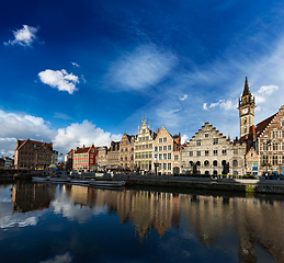 Image showing Ghent canal and Graslei street. Ghent, Belgium