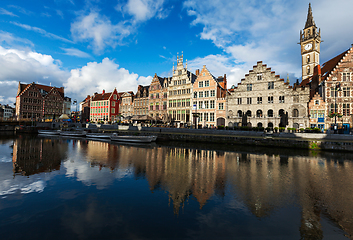 Image showing Ghent canal and Graslei street. Ghent, Belgium